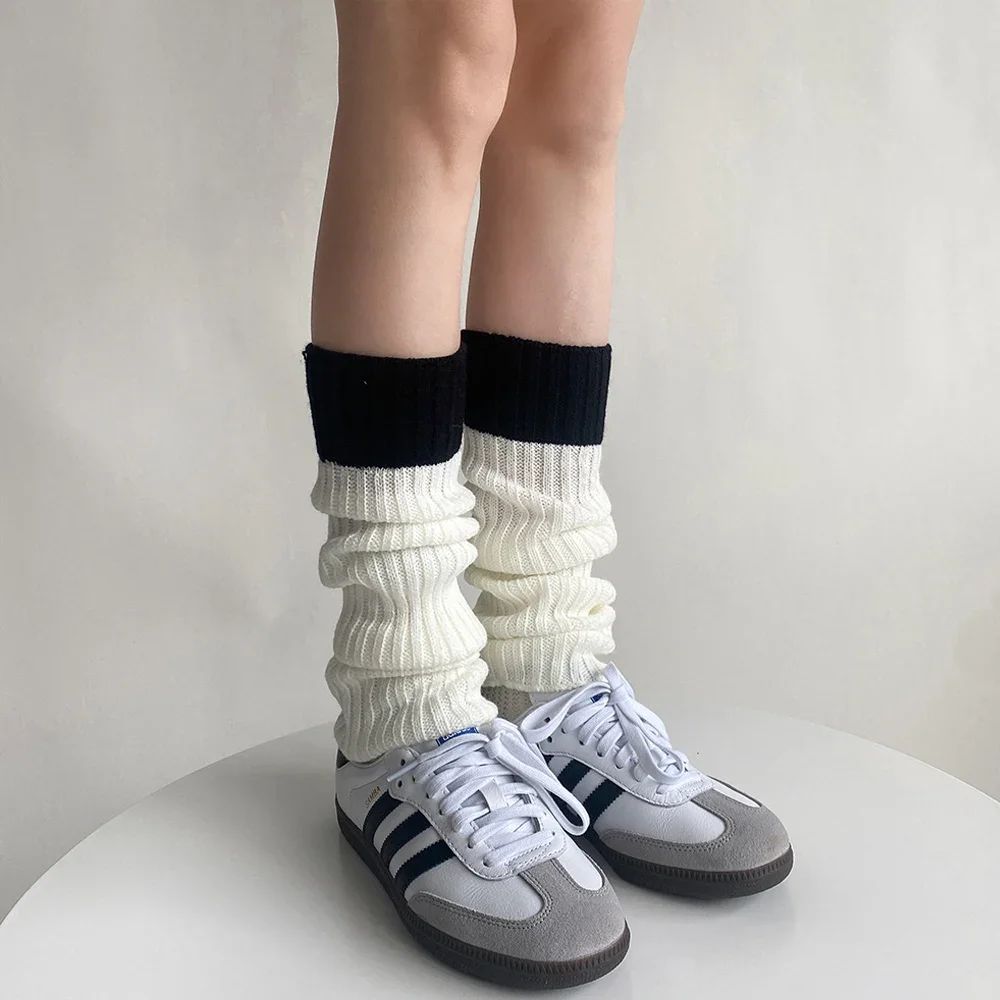 Autumn Winter Women Leg Warmers Knitted Foot Cover Color Matching Long Socks Stocking JK Lolita Girls Cute Leg Warmer Knee Socks