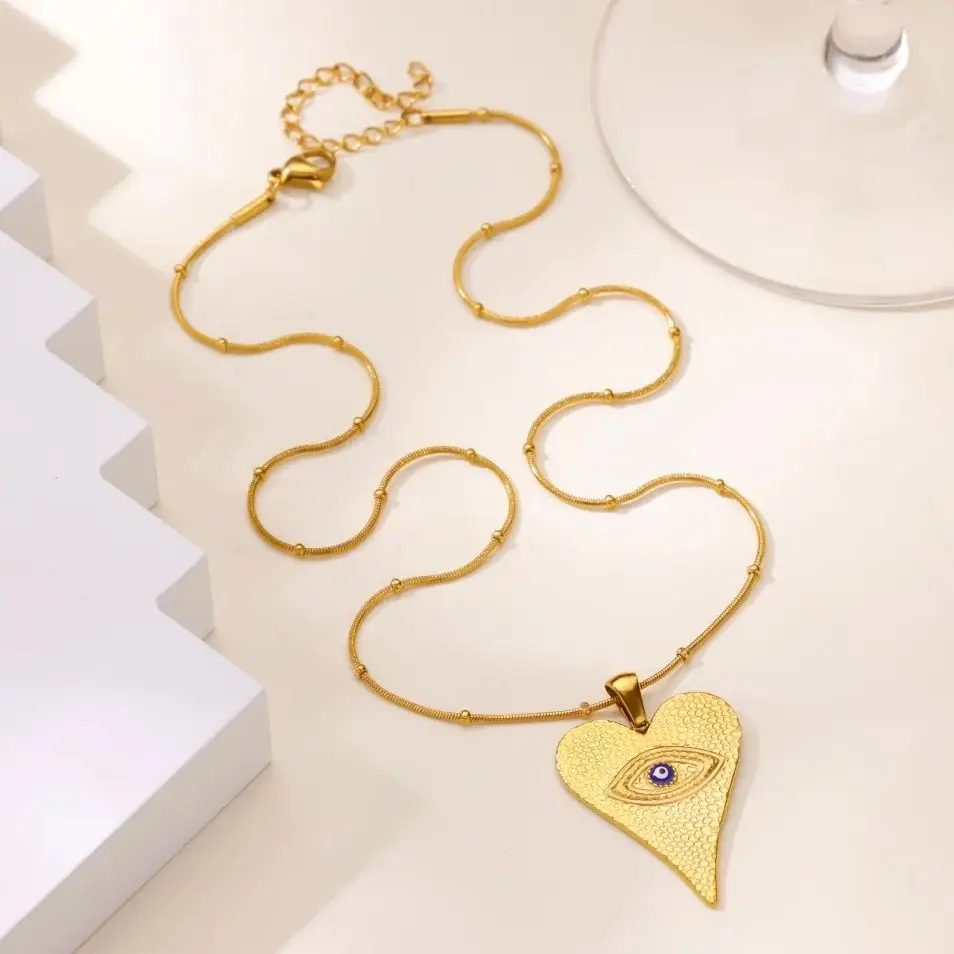 Evil Eye Heart Necklace for Women with Gold-Plated Stainless Steel