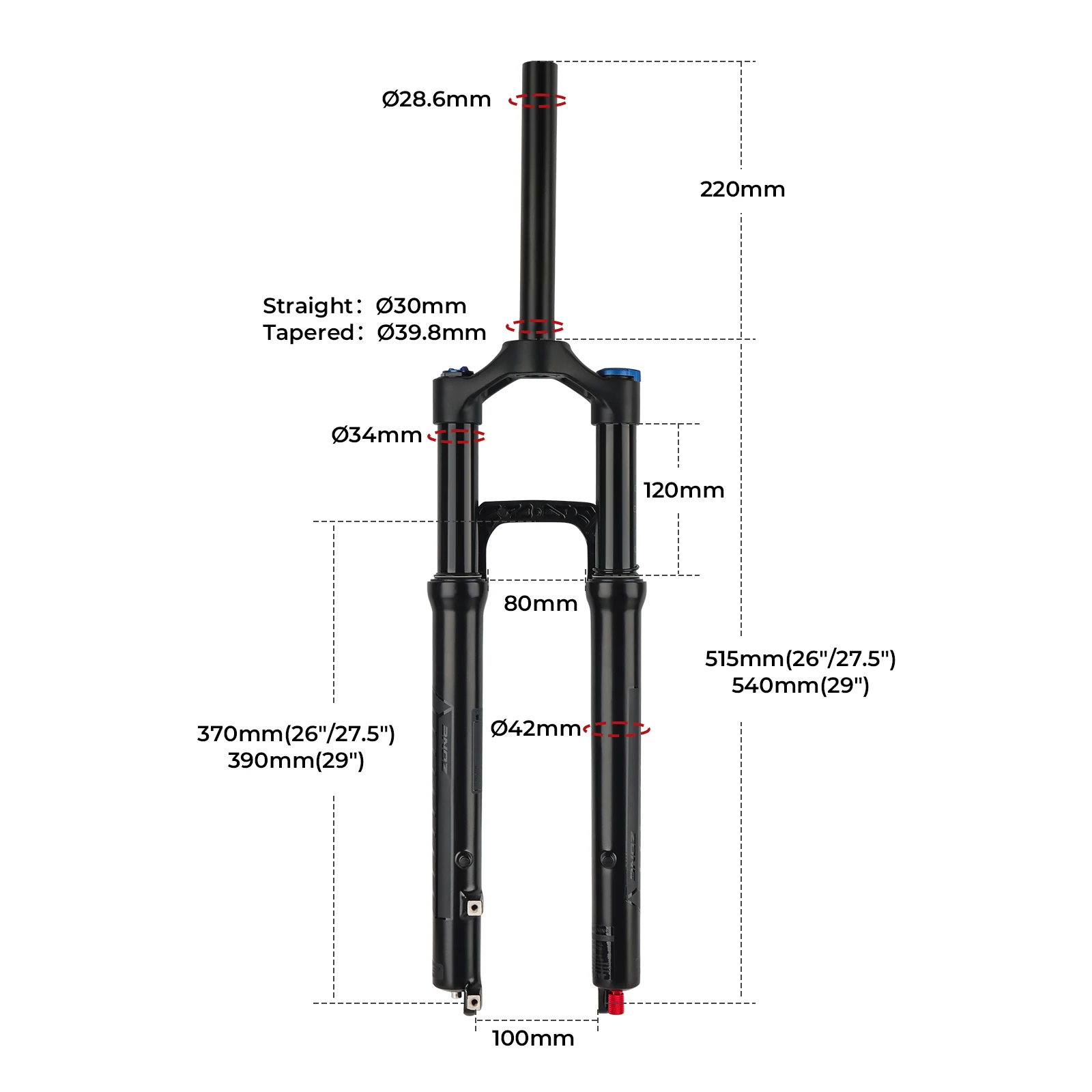 BOLANY 27.5 29er 自転車サスペンションエアフォーク 9 × 100
