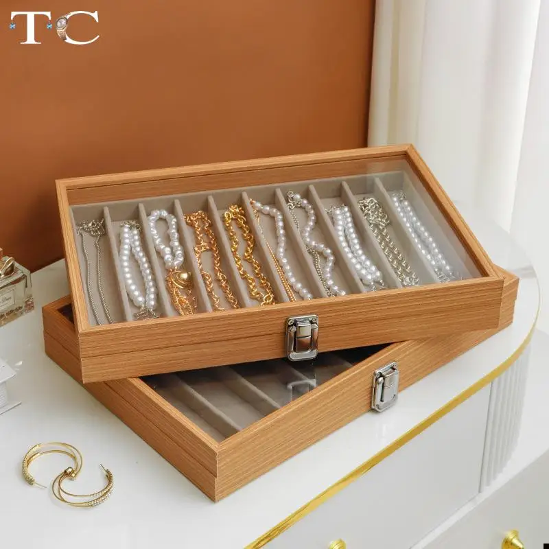 

Pearl Necklace Storage Box with Cover Glass Dust-Proof Long Bracelet Thick Choker Jewelry Storage Box Locket Storage Box