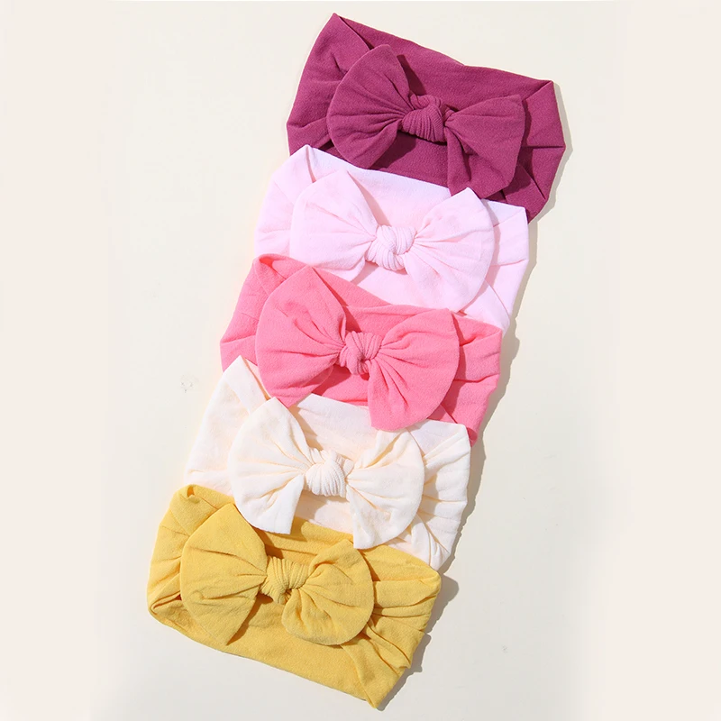 5Pcs Nette Bögen Baby Stirnband Weiche Elastische Baby Mädchen Haar Bands Für Neugeborene Turban Headwear Baby Haar Zubehör