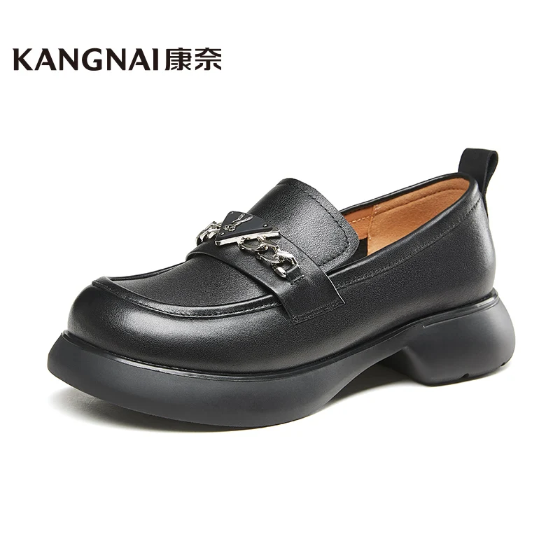 

Kangnai Loafers Women Shoes Genuine Cow Leather Moccasin Round Toe Slip-On Retro Female Penny Flats