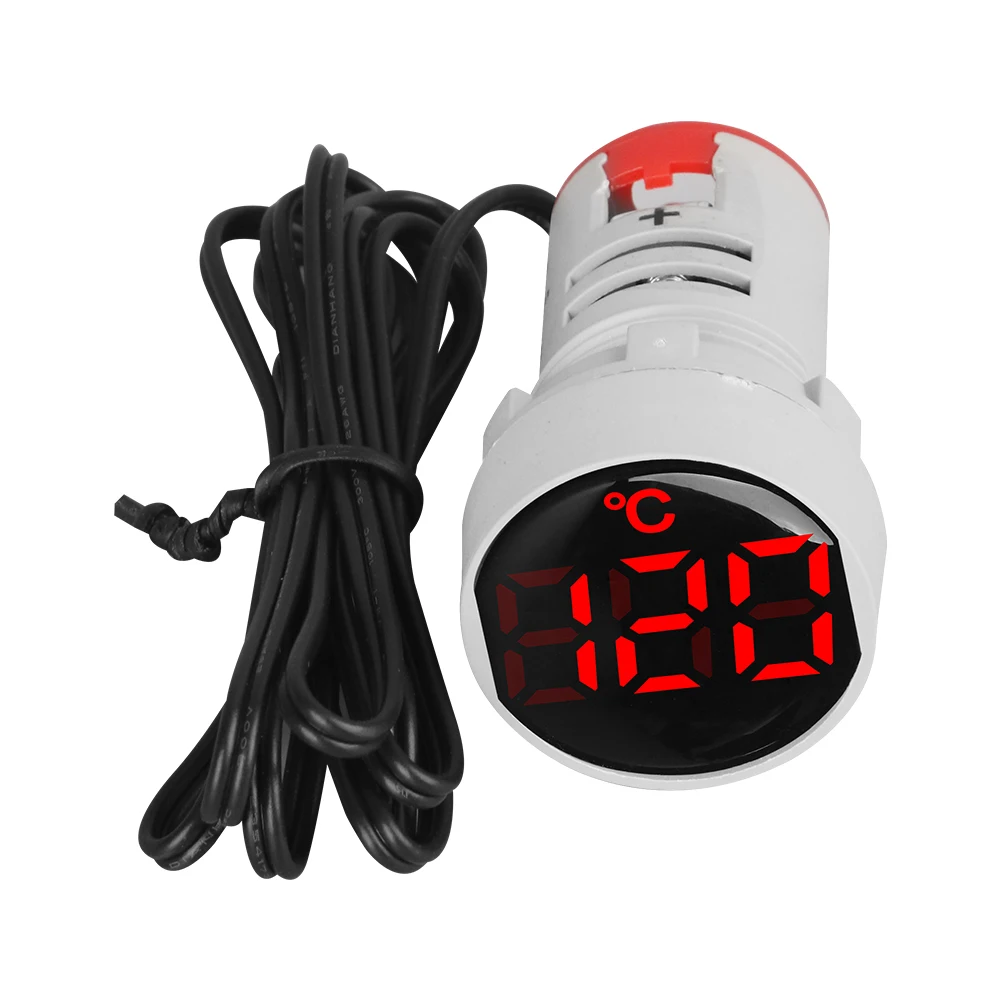 입력 전압 DC 5V 12V 24V 48V 소형 미니 22mm 원형 온도계 디지털 온도계 표시기 -20  + 120'C (1m 센서 포함)