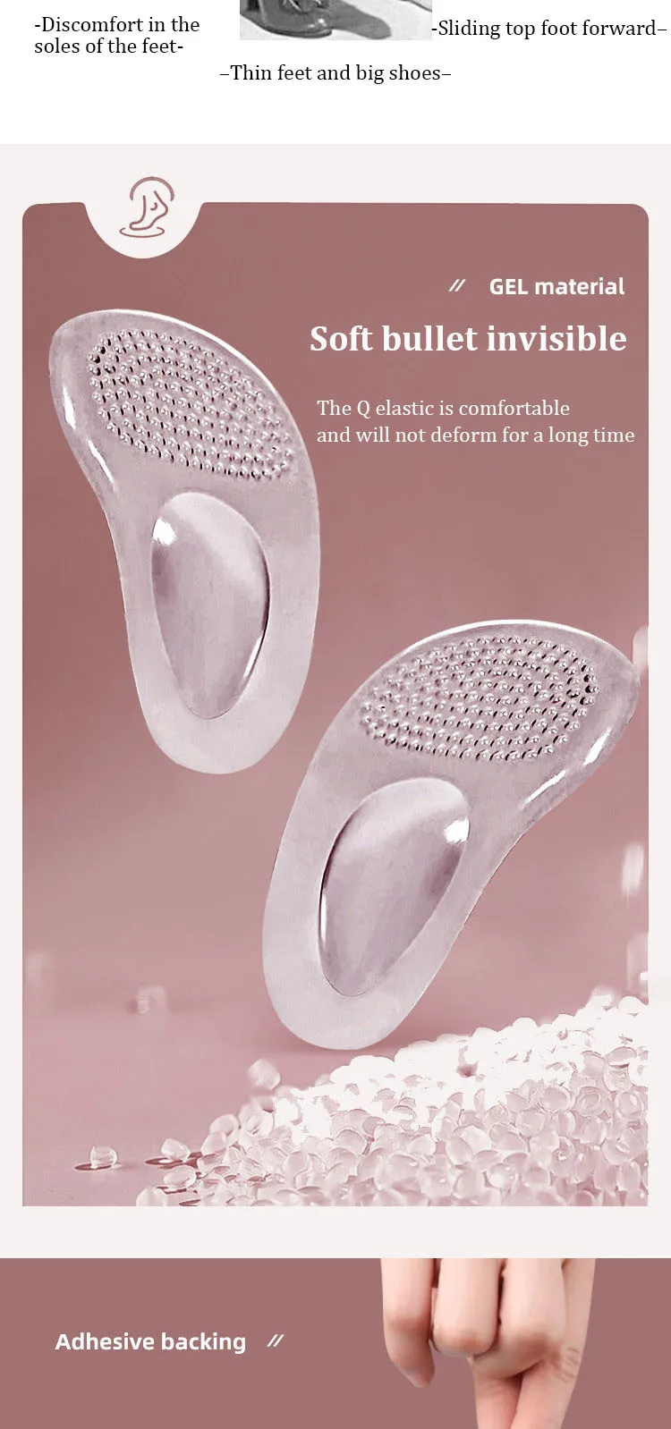 Vorfuß Pads Orthopädische Einlegesohlen Frauen Weiche Silikon Gel Kissen Lindern Fuß Schmerzen Mittelfuß Unterstützung Einsatz Pad Schuhe Einlegesohlen – Detail 3