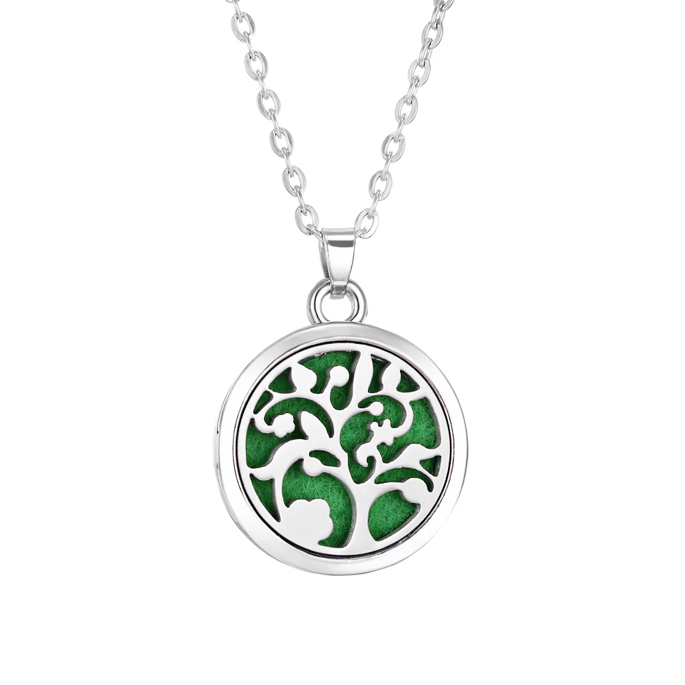 Tree of Life Aromatherapy Necklace - Essential Oil Diffuser Locket in Stainless Steel