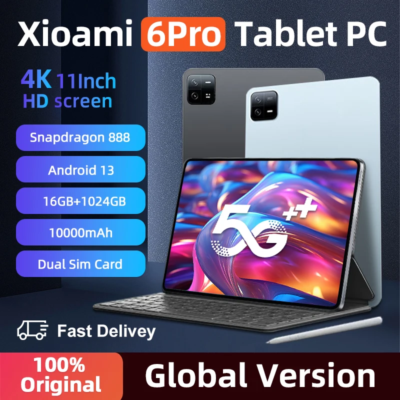 

2024 Global Version Original Tablets PC Android 13 Pad 6 Pro Snapdragon 888 RAM 16GB+ROM 1TB 5G Dual SIM Card 10000mAh HD 4K Tab