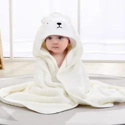 Cozy Newborn Baby Bath Towel and Swaddle Wrap with Cartoon Design (White Bear)