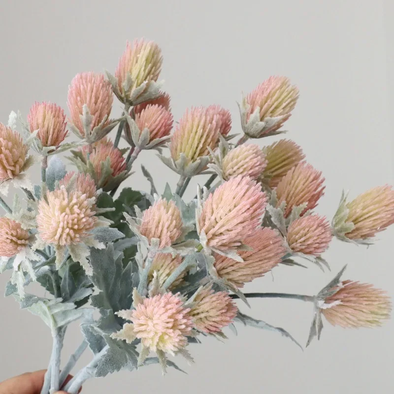 Flocked Eryngium Thistle Flower Bouquet for Wedding and Home Decor
