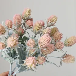 Flocked Eryngium Thistle Flower Bouquet for Wedding and Home Decor (Pink)