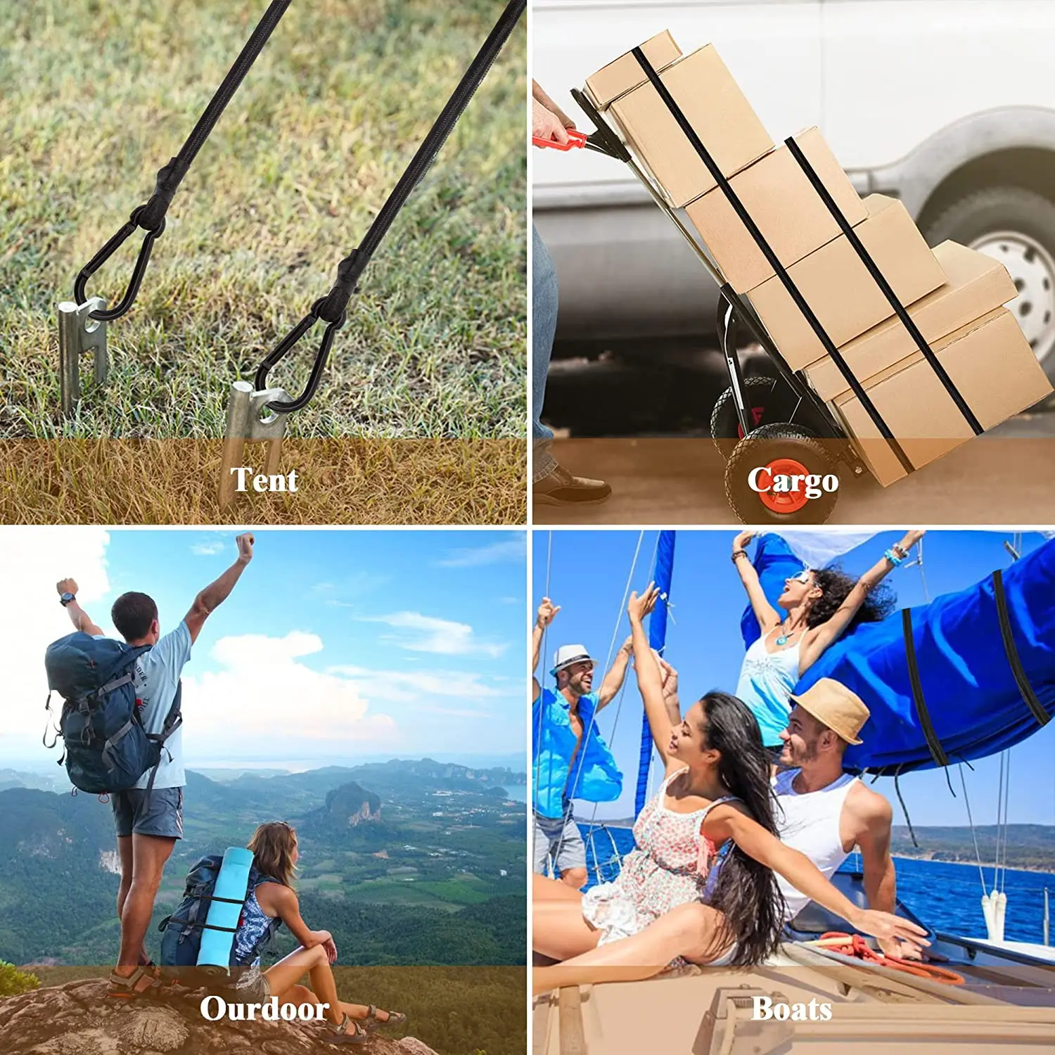 Mini Rubber Bungee Cords Extra Strong Bungee Straps Heavy Duty Elastic Tie Downs Straps for Tents Cargo Kayak Boat Tarp Luggage elastic ropes elastic straps