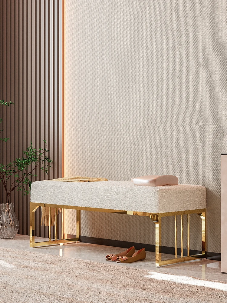 

Nordic light luxury sofa rest stool lamb cashmere long strip shoe stool shoe stool household bedroom entry