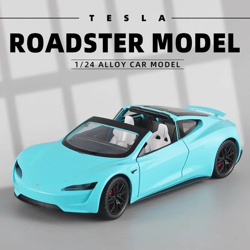 

Новинка, модель автомобиля Tesla Roadster из сплава в масштабе 1/24, литой коллекционный игрушечный автомобиль, имитация звука светильник, игрушка для детей