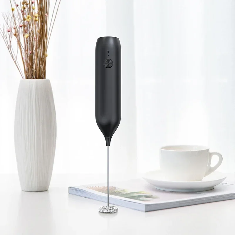 Electric Milk Frother 304 Stainless Steel Mini Milk Frother Rechargeable USB Type-C Rechargeable Blender Coffee Blender 4