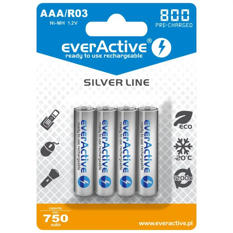 EverActive – batterie Rechargeable Ni-MH R03 AAA 800 mAh, fil