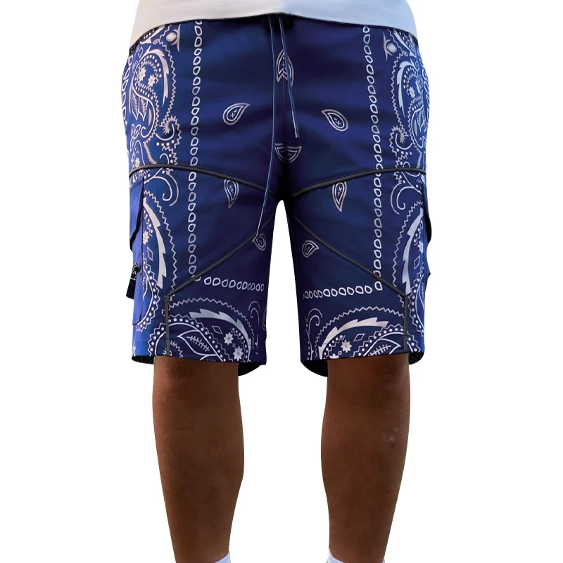 Trendy Cashew Flower Pattern Cargo Shorts, Men's Multi Flap Pockets Shorts, Loose Casual Outdoor Shorts Streetwear Hip hop pants