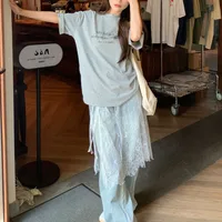 Midi Skirts Women Lace Drawstring Design Elegant Korean Style Spring Summer A-line High Waist Irregular Side Slit Fashion Street - Image 4