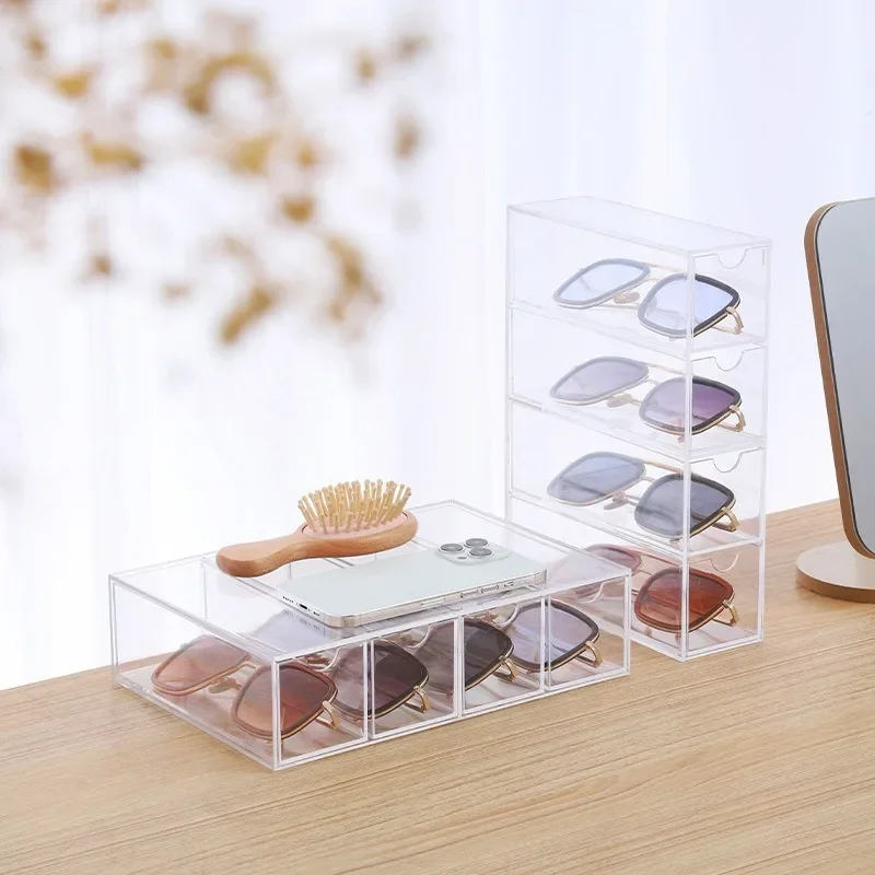 4-layer Acrylic Sunglasses Storage Box Desktop Drawer Style Sunglasses Display Cabinet Dust-proof Storage Rack Home Storages Box