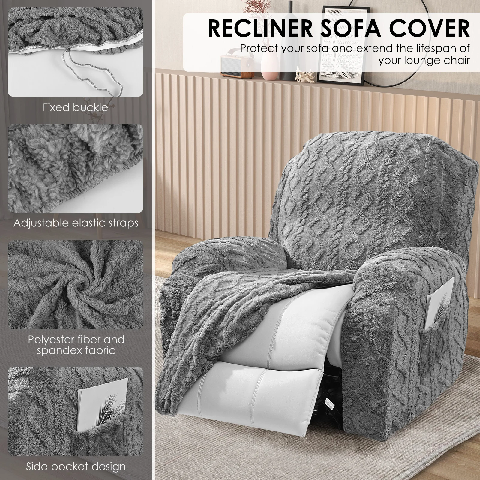4Pcs/Set Recliner Chair Cover Polyester Elasticity Single Sofa Cover Full package Thickened Recliner Protector Home Decoration