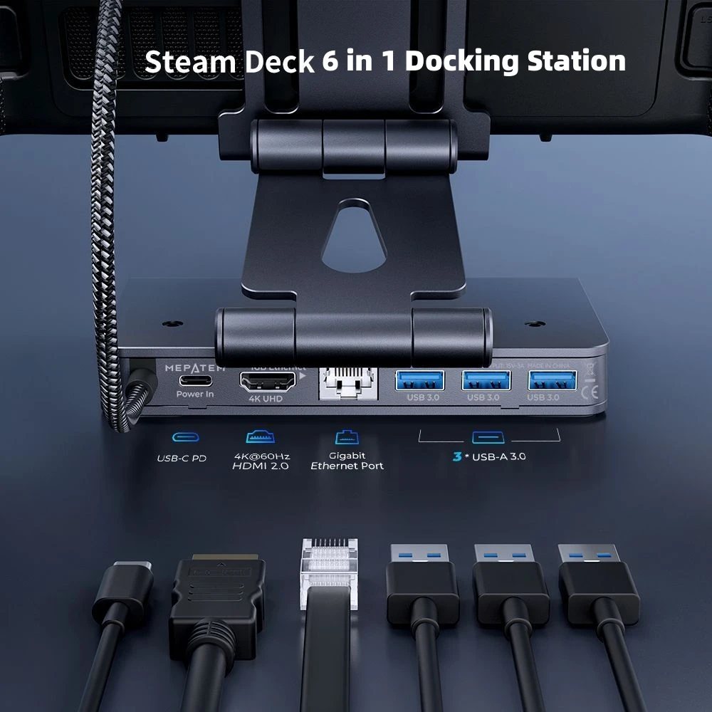 Docking Station Steam Deck Dock, 6-in-1 Hub Steam Deck Stand with HDMI 2.0 4K@60Hz Handheld Docking Station for Valve Steam Deck 4