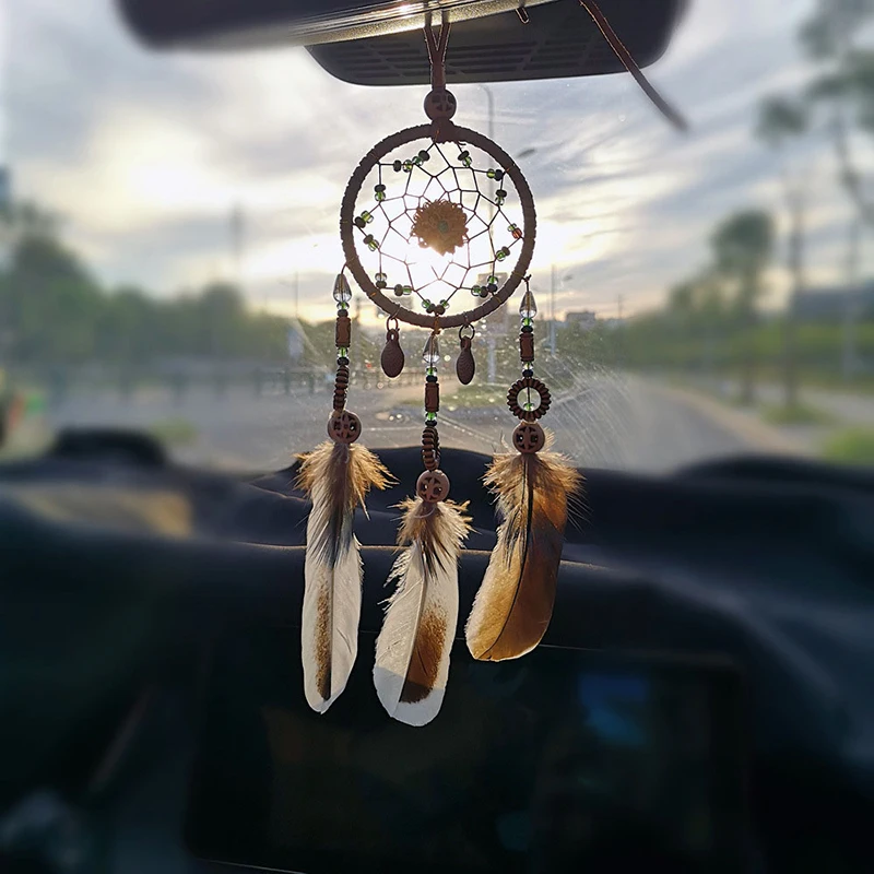 Mini Dream Catcher Car Pendant Wind Chimes Feather Decoration Handmade Dreamcatcher Gifts Home Decor & Wall Hanging Adornment 2
