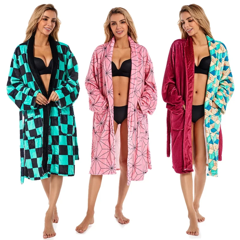 

Халат для косплея Tanjiro Kamado giyuu Tomioka, женский и мужской костюм, длинный халат-кимоно из аниме на осень и зиму, домашняя одежда