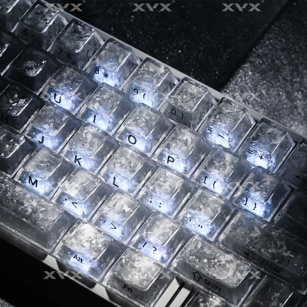 XVX 아이스 카본 파이버 텍스처 키캡 사이드 프린트 백라이트 체리 프로파일 PBT 투명 키캡 기계식 키보드용 119키