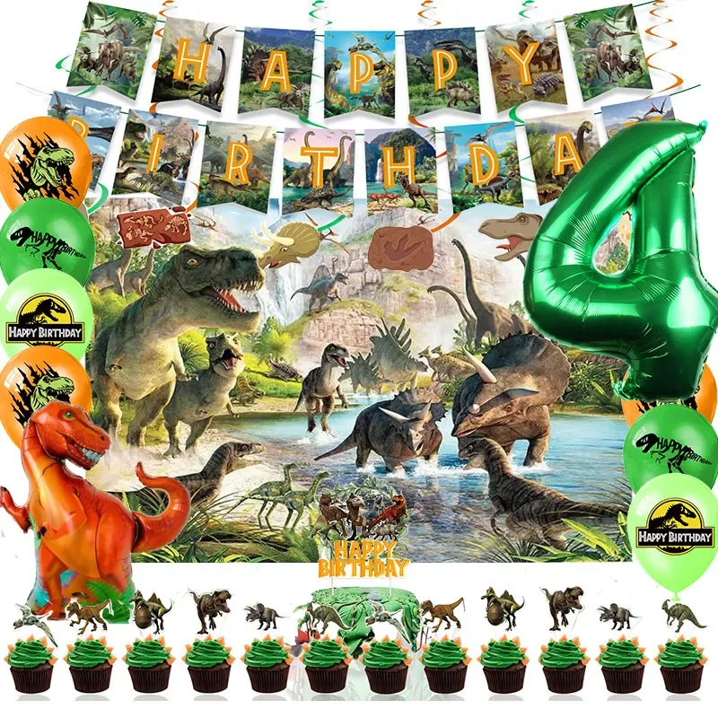 Jurassic Dinosaur Birthday Party Decoration Jungle Animal  Jurassic Dinosaur Balloon Tableware Banner Party Supplise Kids Toys