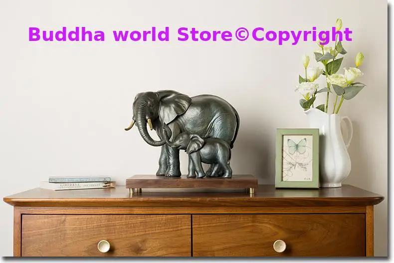 

TOP Collection Thailand Auspicious Elephant talisman Business ART GIFT Home company GOOD LUCK Elephant family copper Christmas