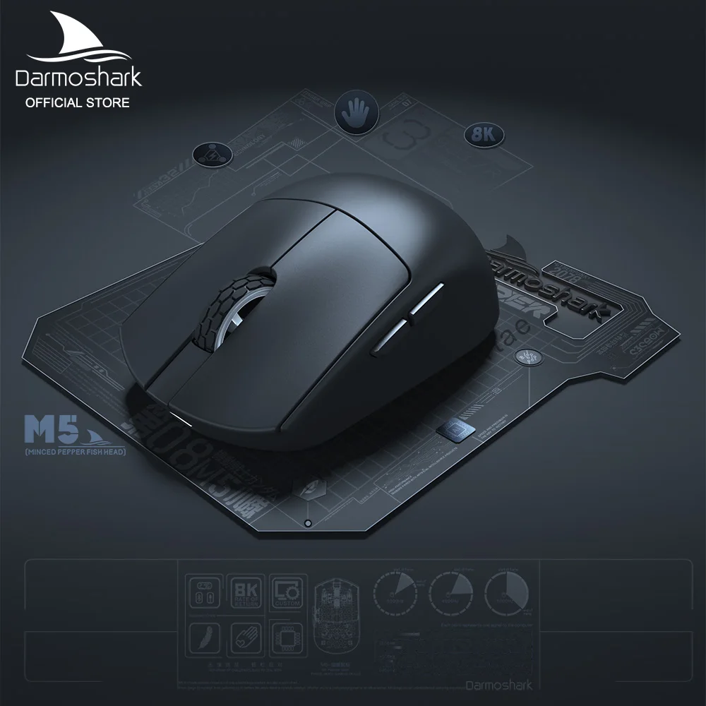 Darmoshark 무선 블루투스 게임 마우스, 사무실 컴퓨터 노트북용, 북유럽 N52840, 26000DPI, PAM3395 Kailh, 4K, 8K, M5 