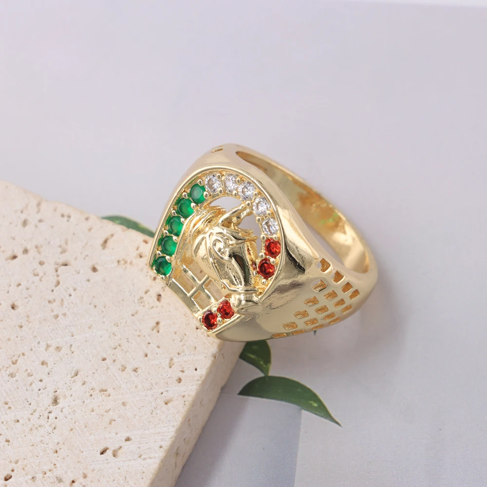 Фото Модные ювелирные изделия на удачу, новинка, мужское кольцо Oro Laminado, Золотое кольцо в форме подковы, кольцо на удачу с разноцветными кристаллами, искусственный подарок №5
