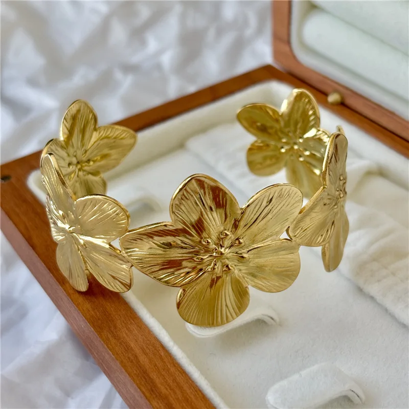 Wide Flower Bracelet Opening Geometric Adjustable Hand Jewelry