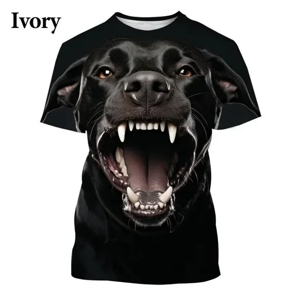 Camiseta con estampado 3D de perro, estilo urbano, manga corta, cuello redondo, ideal para hombre. Diseño moderno y elegante.
