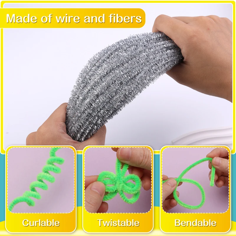 Chenille Pipe Cleaners 100Pcs Pipe Cleaners Chenille Stem Glitter Color for DIY Arts Crafts Decorations