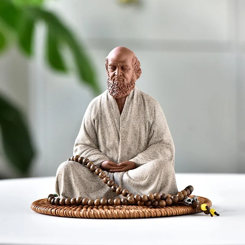 Bodhidharma Zen Purple Sand Buddhism Indian Figure Statues for Decoration, Home Living Room, Tea Room Ceramic Crafts, Handmade