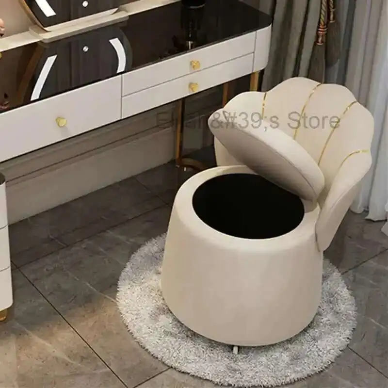 Light Luxury Makeup Bench Bedroom Small Household Dressing Table Stool Storage with Backrest Round Stool Storage Makeup Chair