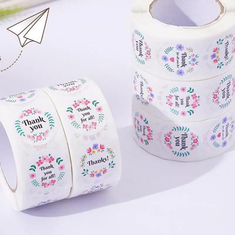 

500pcs Flower Thank you Stickers Holiday Envelope Adhesive Sticker Labels for Small Business Christmas Gifts, Wedding, Party