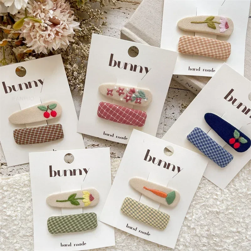 Hair Clips Hair Accessories Korean Sweet Embroidered Flower Infant Children Hair Clips Cute Versatile Cherry Girl Baby Hairpin Fashion Sisters Kids Headwear