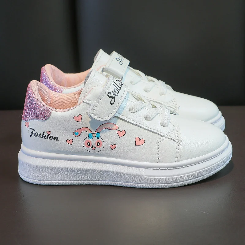 Girls' White Shoes Spring Children Anti-skid Leather Shoes Solid Soles Children's Shallow Mouth Sport Shoes Size 26-37 6