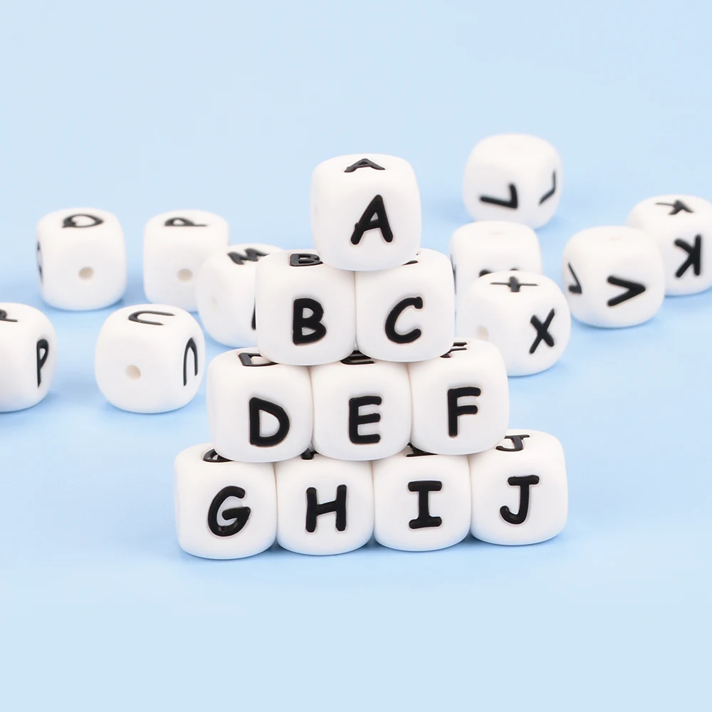 Silicone Beads 10Pcs 12MM Silicone Letter Round Loose Food Grade DIY Bracelet Necklace Pacifier Chain Accessor