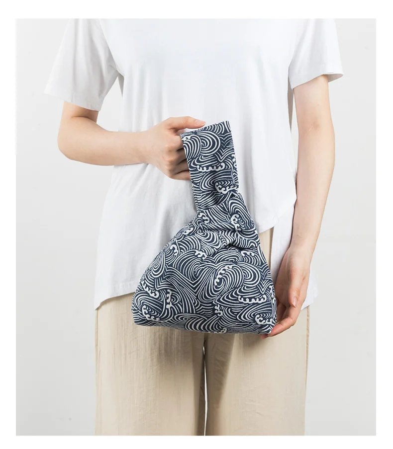 MABULA Japanese Linen Wrist Knot Phone Pouch Eco Friendly Portable Reusable Top Handler Purse Small Walking Women Handbag