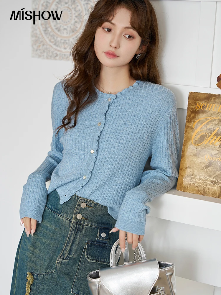 

MISHOW French Vintage Knitted Cardigan Tops for Women 2023 Autumn Stringy Selvedge Sweet Versatile Jacquard Sweaters MXC43Z0115