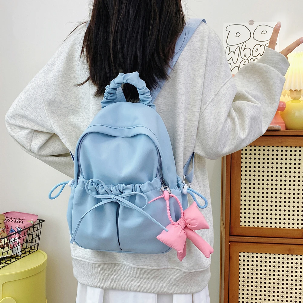 Pleated Women Backpack Cute School Bags for Girls Students Schoolbag Teens Ruched Casual Book Bag Mochila Nylon Travel Backpack 3