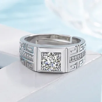 Anelli in Argento Sterling 925 per Uomo con Cristalli Brillanti, Taglia Regolabile, Gioielli di Alta Qualità per Fidanzamento e Matrimonio