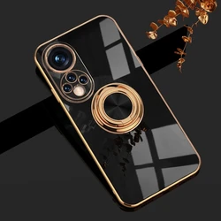 Luxury Plating Metal Ring Holder Shockproof Case - Elegant Protective Back Cover - Mate 40 Pro Plus (Black)