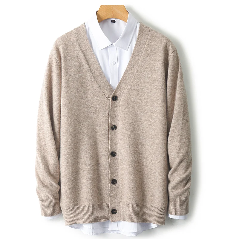 Men's V-Neck Sweater In Autumn And Winter 100% Long Sleeve Warm Knit Cardigan Loose Outer Wear Business Casual Coat Sweater. 5
