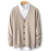 Men's V-Neck Sweater In Autumn And Winter 100% Long Sleeve Warm Knit Cardigan Loose Outer Wear Business Casual Coat Sweater. 5