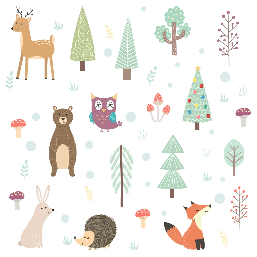 Nordic Cartoon Animals Wall Stickers Self-adhesive PVC Removable Wall Decals Kids room Bedroom Nursery Decoration Art Mural wall stickers luminous wall stickers vinyl decal stickers children room decoration