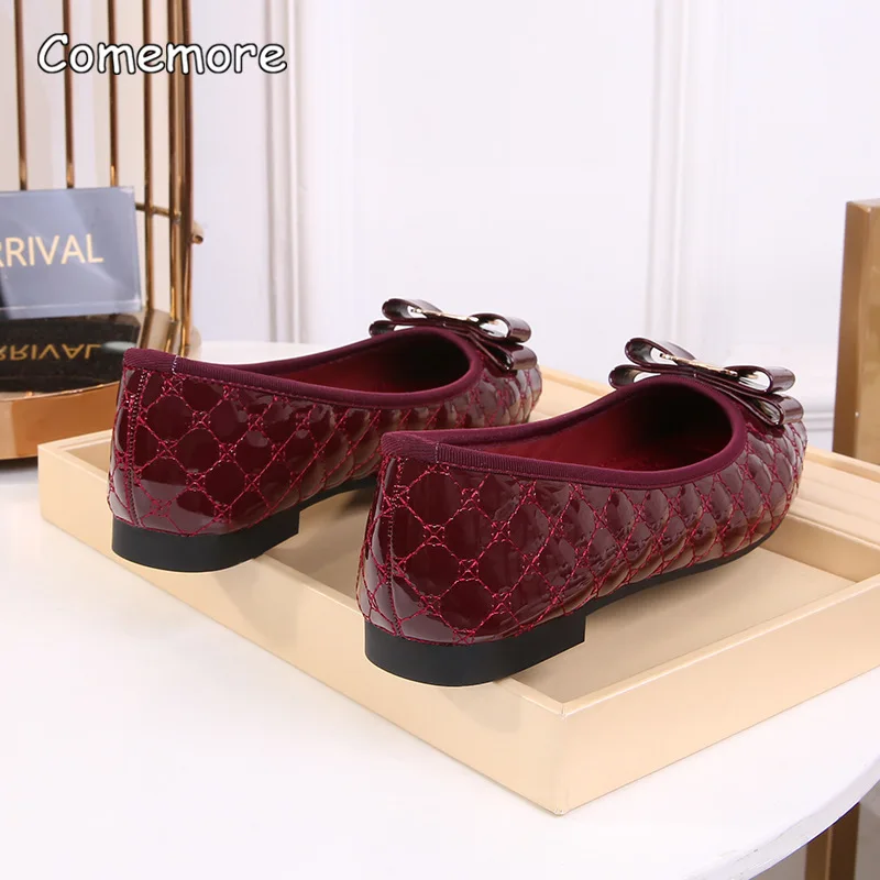 Comemore Comfortable Ballet Flats 2023 Women's Loafers Leather Moccasins Summer Footwear Elegant Red Slip-on Shoes for Women 42 5