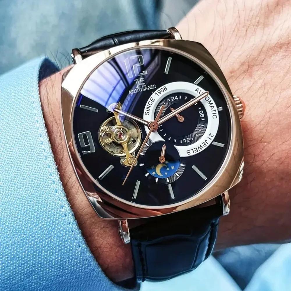 [Mechanical Men's Watch] Retro Mechanical Men's Watch | Elegant, Skeleton Dial, Hollow Design, Alloy Case, Synthetic Leather Strap | Business and Casual Wear, No Batteries Required - 4
