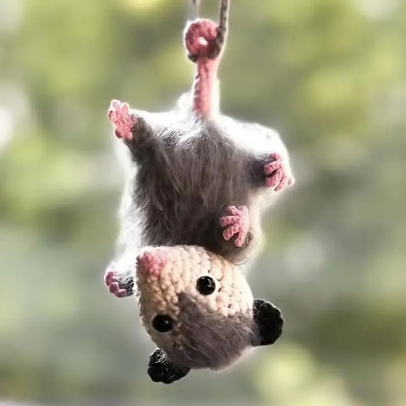 Cute Opossum Car Charm Rearview Mirror Decor Charm Animal Opossum Car Hanging Decoration Car Widgets Rearview Mirror Accessories